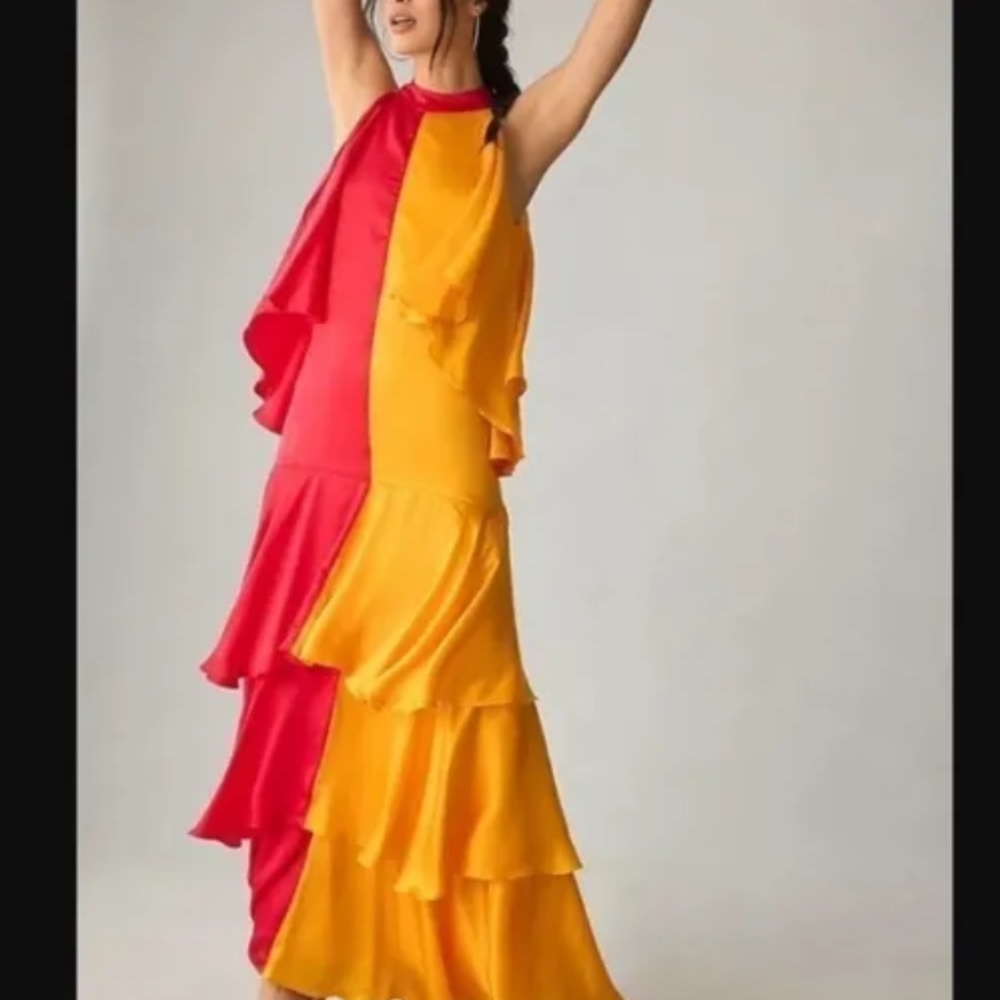 New Anthropologie Pinnacle By Shruti Sancheti Ruffle Maxi Dress Size M